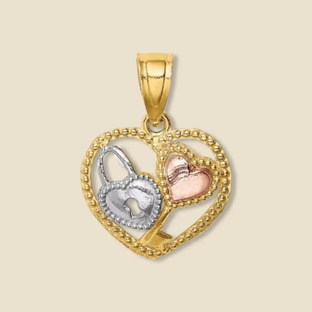 14k Solid Gold Heart Pendant | Key & Lock Charm | Birthday Gift | Love Jewelry |